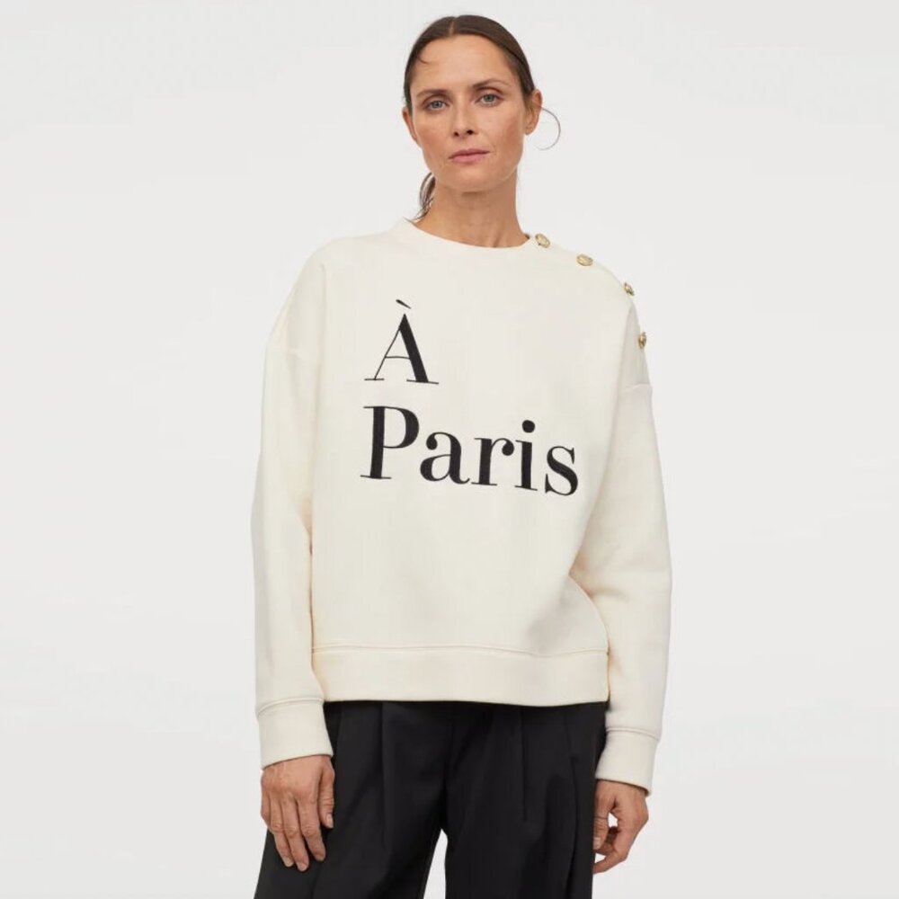 h+m 'a paris' oversized button shoulder pullover crew